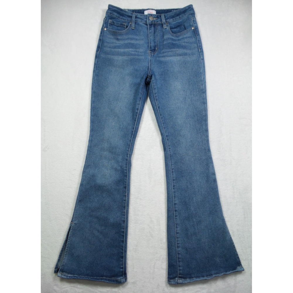 YMI Girl Jeans Size 16 Blue Denim Flare Side Slit Hem Mid Rise Stretch Comfort